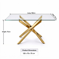 Table à manger rectangulaire en verre trempé transparent de luxe pour salon, avec pieds en acier inoxydable, pour hôtels et écoles