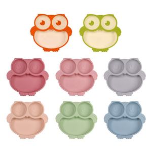 Am Azon Hot Selling <strong>Owl</strong> Design BPA Free Children Eating <strong>Plate</strong> Kids Food Tray Food Grade Silicone Suction Baby Divided <strong>Plate</strong> - Product Image 5