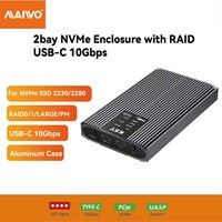 Carcasa de Aluminio para SSD NVMe de Doble Bahía, Lista para Enviar, con Hardware RAID, USB-C 10Gbps, para SSD M2, Gran Capacidad, PM RAID 0 1, Sin Herramientas