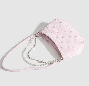 2025 Alibaba en línea moda Rosa señora bolso PU Honda cadena de metal, nuevo diseño mujer noche belleza hombro bolso OEM - Product Image 5