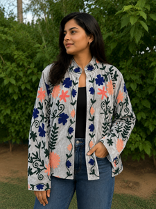 Artisan Handmade <b>Velvet</b> Embroidered 100% Cotton Eco-Friendly Breathable <b>Jacket</b> <b>Women</b> | Premium Floral Boutique Designer - Product Image 1