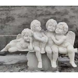 사랑스러운 가정 정원 장식 사용자 정의 실제 크기 천연 흰색 대리석 아기 천사 동상