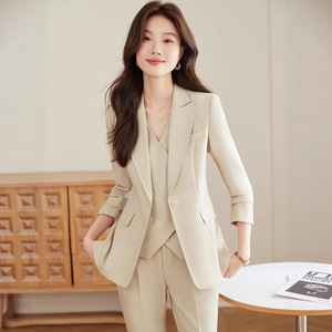 Women's Suit Set Three Quarter Sleeve Worsted Anti-Wrinkle Office Lady Formal Wear For Work Interview Banquet - Product Image 1