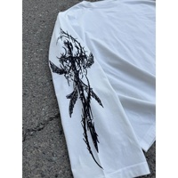 Camiseta Americana Vintage Oscura con Estampado Gráfico Y2K, Manga Larga, Personalizada, Estilo Urbano, Moderna, Holgada, para Hombre