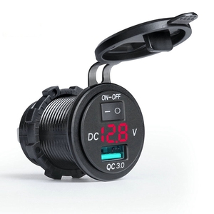 Chargeur <span class=keywords><strong>USB</strong></span> QC3.0 <span class=keywords><strong>avec</strong></span> Voltmètre Rouge 12V et LED Bleue, Charge Rapide pour Voiture, <span class=keywords><strong>Moto</strong></span>, Bateau, <span class=keywords><strong>avec</strong></span> <span class=keywords><strong>Interrupteur</strong></span> Marche/Arrêt pour Téléphone - Product Image 2