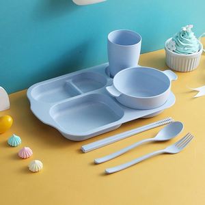 Best Selling Kids 6Pcs Wheat Straw <b>Dinner</b> Plate Biodegradable Material Dinnerware <b>Set</b> for Children With Custom Logo - Product Image 4