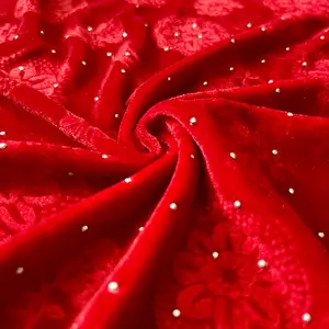 पॉलिएस्टर कपड़ा velour bronzing Velboa नरम लाल रेशम 3D उभरा हीरा मखमल कपड़े के लिए कपड़े पर्दा होम टेक्सटाइल