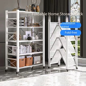 Scaffale portaoggetti pieghevole multistrato da terra, scaffale portaoggetti in metallo per <span class=keywords><strong>cucina</strong></span> <span class=keywords><strong>e</strong></span> studio domestico - Product Image 3