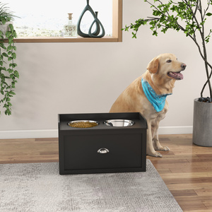 Stazione di alimentazione per cani con cassetto di stoccaggio, armadietto per alimenti per cani con 2 ciotole per cani sopraelevate rimovibili - Product Image 2