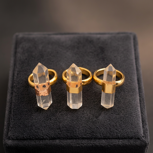 Polished Hexagon Shape Natural Clear Quartz Crystal Point Handmade <b>Indian</b> <b>Ring</b> Love Healing Pattern Semi-Precious Stone - Product Image 2