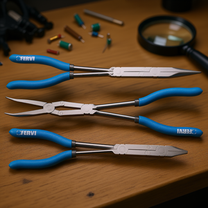 Fervi Long Double-Jointed <b>Pliers</b> <b>Set</b> 3-Piece Precision Tool For Electronics And Fine Work - Product Image 3