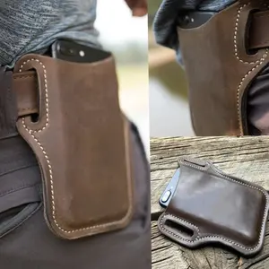 High-quality Brown Durable Phone Case Multi-function Mobile Pouch Leather Phone Pockets Bag