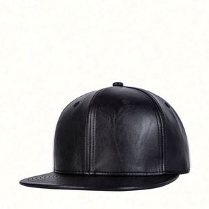 Hip Hop Hat Men's Street Versatile Black Leather <b>Flat</b> Brim Hat Fashionable <b>Cap</b> - Product Image 1