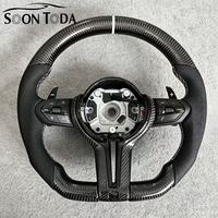 Volant de voiture en fibre de carbone avec chauffage et vibration White Stitch pour BMW 535i F10 328i E90 E93 F87 E36 M5 F90 M240i F30