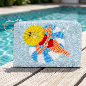 Porte-monnaie en coton perlé à motif de dessin animé, pochette zippée brodée personnalisée, bleu clair, accessoire de voyage décontracté, jaunty - Product Image 1