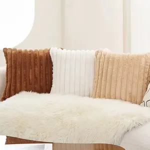 Faux kürk peluş dekoratif kırlent bulanık çizgili yumuşak yastık kılıfı yastık kapakları kanepe kanepe için