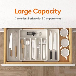 Organizzatore per Cassetti Espandibile a Due Livelli Senza BPA, Vassoio Porta Utensili <span class=keywords><strong>da</strong></span> Cucina per Posate e Stoviglie - Product Image 2