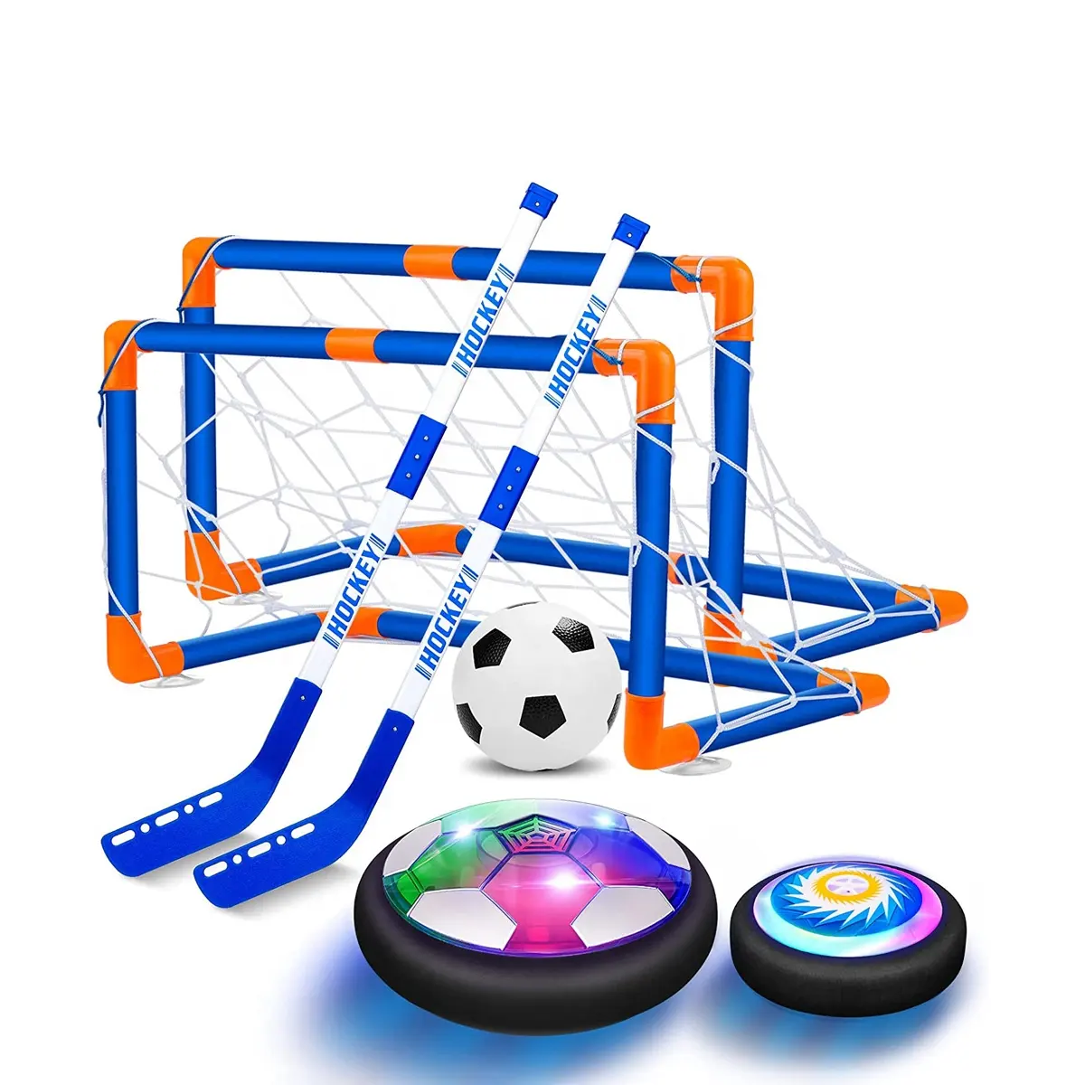 Ensemble de but de balle de hockey, 3 en 1, rechargeable, jouet de football flottant, jouet de sport électrique pour enfants avec 2 objectifs