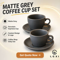 Tasse à café et soucoupe en porcelaine gris mat, ensemble de tasses à expresso, design personnalisé, logo couleur pour café, usage quotidien