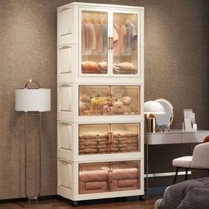 Armoire de rangement pliable moderne Haogle à double porte, armoire de rangement portable en plastique pliable avec roulettes - Product Image 4