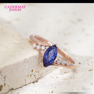 Cadermay Rose Gold Plated S925 Silver Ring Marquise Blue Stone Prong Setting Engagement Fashion Ring - Product Image 4