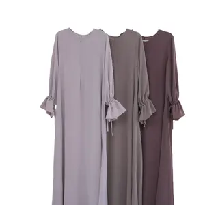 Zifeng OEM Ropa Islamica New Fashion Design Solid Color Women's Flare Sleeves Muslim Dress