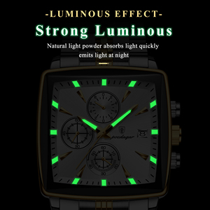 Nuovo Orologio da <span class=keywords><strong>Uomo</strong></span> Poedagar di Tendenza Quadrato in Acciaio Inossidabile, Impermeabile Luminoso Cronografo al Quarzo - Product Image 3