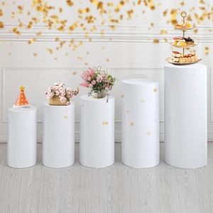 Juego de 5 Pedestales Cilíndricos de Metal Plateado y Dorado para Decoración de Fiestas de Boda, Baby Shower, Mesa de Postres y Tartas - Product Image 1
