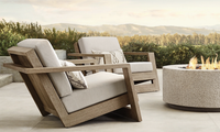 REYES Chaise de loisirs Mobilier d'extérieur Chaise de piscine en teck Chaise longue en teck Canapé d'extérieur à coussin épais Chaise longue avec pouf