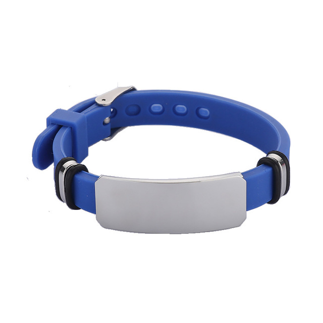 Wholesale Colorful Fitness Sport Health Energy Silicone Bracelet Stainless Steel Metal Plate Engraved logo Mens Jewelry