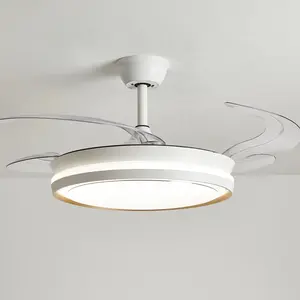 42 Zoll LED unsichtbare Decken ventilatoren mit Licht dekorative versenkbare hängende Klingen leuchten Moderne klappbare fern gesteuerte Lüfter lampe