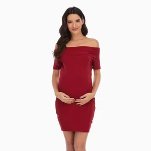 Offre spéciale d'été élégante robe <span class=keywords><strong>de</strong></span> <span class=keywords><strong>grossesse</strong></span> à épaules dénudées bon tissu extensible vêtements <span class=keywords><strong>de</strong></span> maternité - Product Image 2