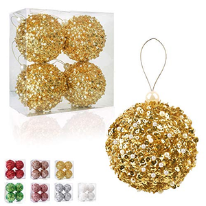 Boule de Noël dorée incassable, boule en mousse à paillettes, décorations pour arbre de Noël, ornements de Noël à suspendre avec paillettes - Product Image 1