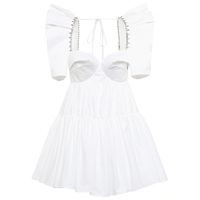 Robe courte à col généreux, blanche, Sexy, à manches courtes, en strass, pour soirée, Club, été, 2023