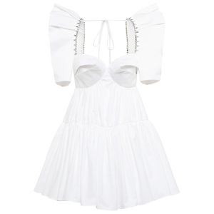 <span class=keywords><strong>Robe</strong></span> courte à col généreux, <span class=keywords><strong>blanche</strong></span>, Sexy, à manches courtes, en strass, pour soirée, Club, été, 2023 - Product Image 6