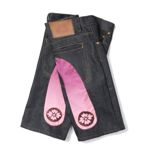 Pantalones Cortos de Mezclilla para Hombre, Corte Medio, Estilo Urbano <span class=keywords><strong>con</strong></span> Panel Rosa en Contraste y Detalles Florales - Product Image 2