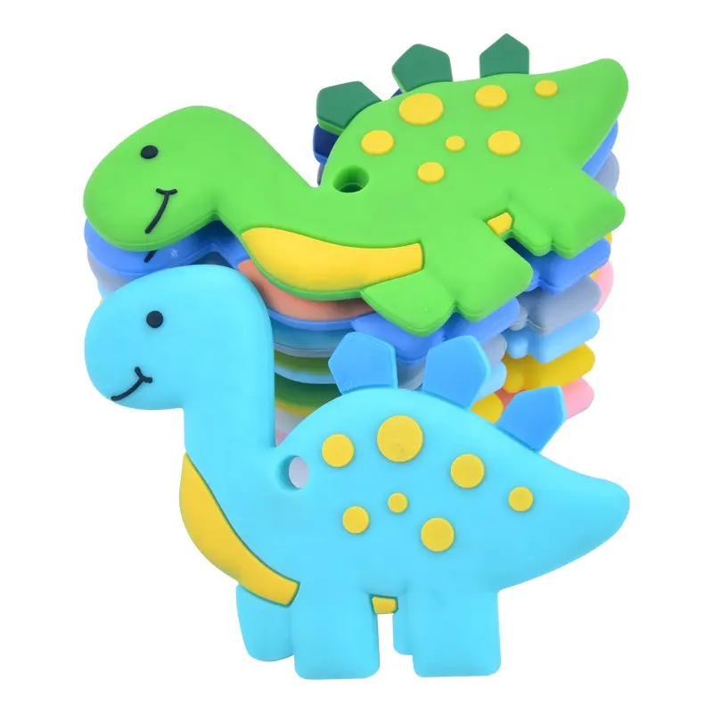 비 독성 아기 Teether 실리콘 장난감 Bpa 무료 식품 학년 재미 공룡 씹는 실리콘 아기 Teether 유아 젖니