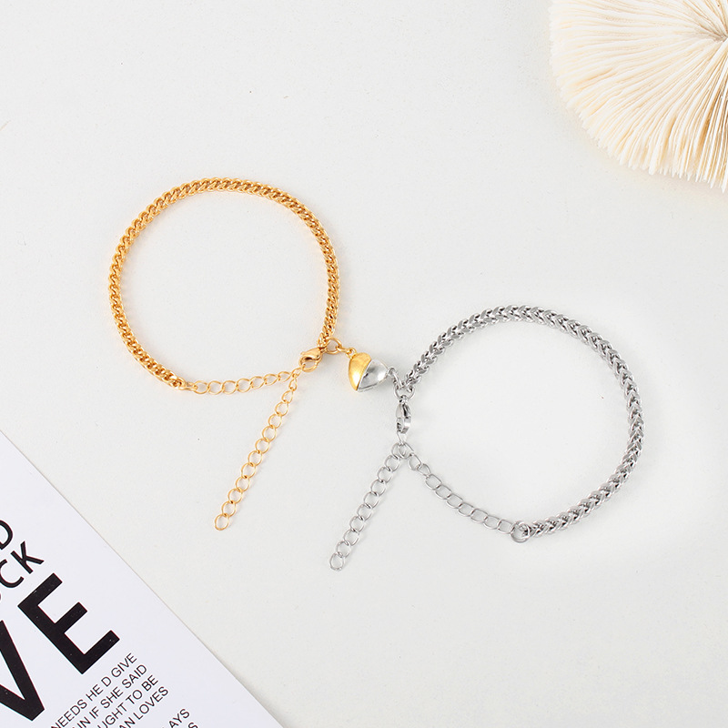 lorajewel Bracciali Coppia Personalizzato Bracciale Magnete con Foto Proiezione Acciaio inossidabile Regali per San Valentino Coppie e Coppie Sposate (Style 1