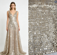 Tissu de luxe en sequins dorés, sequins carrés brillants effet miroir, tissu en dentelle brodée pour robe de soirée haute couture, robe de mariée
