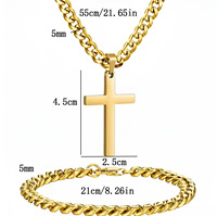 Chaîne cubaine en acier inoxydable poli six faces avec pendentif croix – Bijoux minimalistes pour hommes, vente en gros, succès commercial