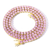 Chaîne tennis en laiton 4 mm sertie de zircone cubique 5A, simple rangée, plusieurs couleurs disponibles, bijoux hip-hop pour femmes