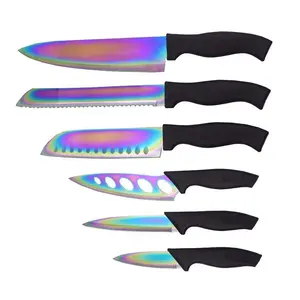 도매 주문 다채로운 티타늄 도금 잎 부엌 칼 세트 스테인리스 디자인 칼 부엌 칼