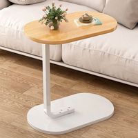 Table d'appoint en forme de C, table d'appoint de canapé, cadre en métal, plateau en bois grainé, pour salon, chambre à coucher
