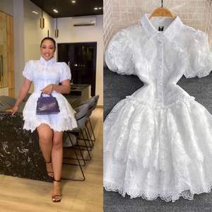 Vestido de Verano Retro Elegante con Solapa, Cuello Redondo, Bordado de Encaje Blanco y Corte en A - Product Image 2