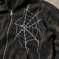 Sweat-shirt à capuche zippé pour homme, noir délavé à l'acide, motif toile d'araignée, effet vieilli, style grunge vintage, avec logo personnalisé, Fabricant