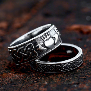Bague Claddagh Yunnique étanche en acier inoxydable 316L pour homme, ton argent antique, nœud celtique audacieux, style motard punk, pour le quotidien - Product Image 3