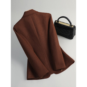 Women's Coffee-colored Long Sleeve Blazer Jacket <b>Wool</b> Blend Anti-Wrinkle Leisure Wear Autumn Winter Style - Product Image 3