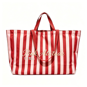 Sac fourre-tout en toile rayé avec poignée, grande taille, bandoulière réglable, pour sublimation, idéal pour les vacances d'été à la plage pour filles - Product Image 3
