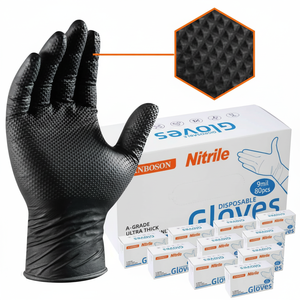 Gants en nitrile résistants 10 mil sans poudre, bouts des doigts texturés en diamant, gants jetables pour mécaniciens, 100 pièces, noir/orange - Product Image 1