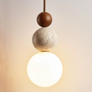 Luminaire suspendu moderne en pierre naturelle, bois et boule de verre pour <span class=keywords><strong>la</strong></span> maison et les cafés - Product Image 1